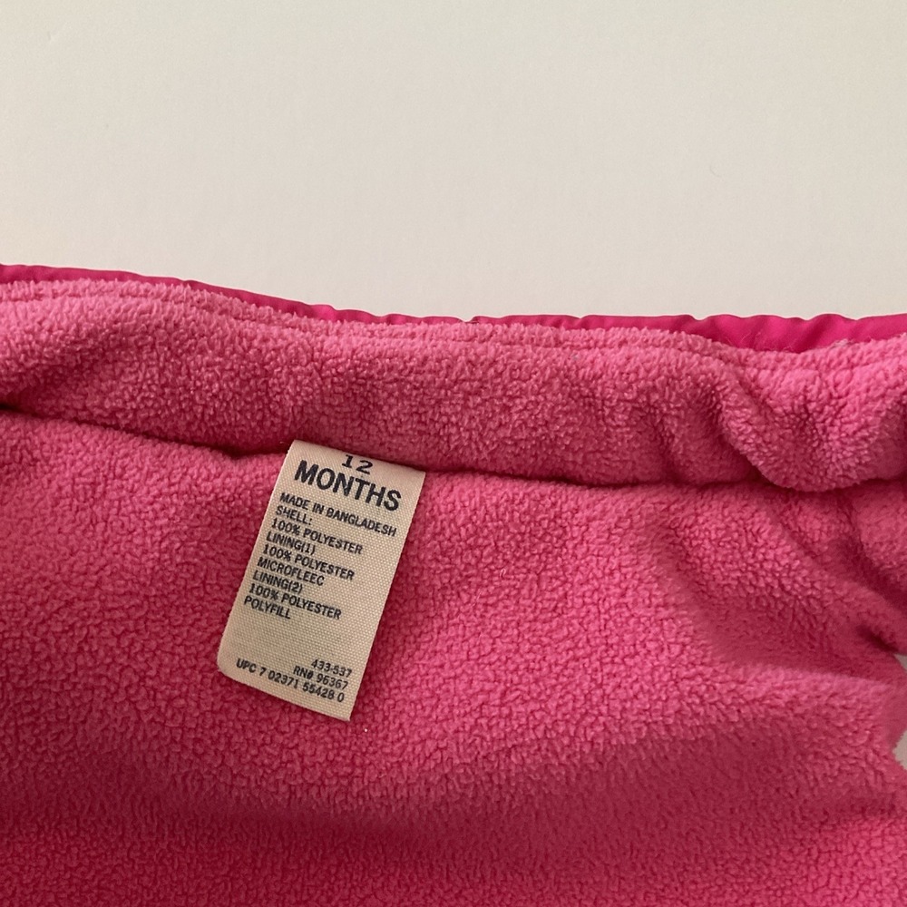 OshKosh Bgosh Puffer Vest Kids Size 12M Solid Pink With Zipper and Pockets - Picture 3 of 5